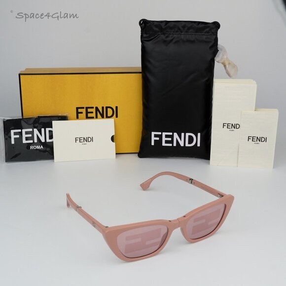 NEW Fendi FE40089I 72U FOLDING Pink Mirror Pattern Women Cat Eye Sunglasses